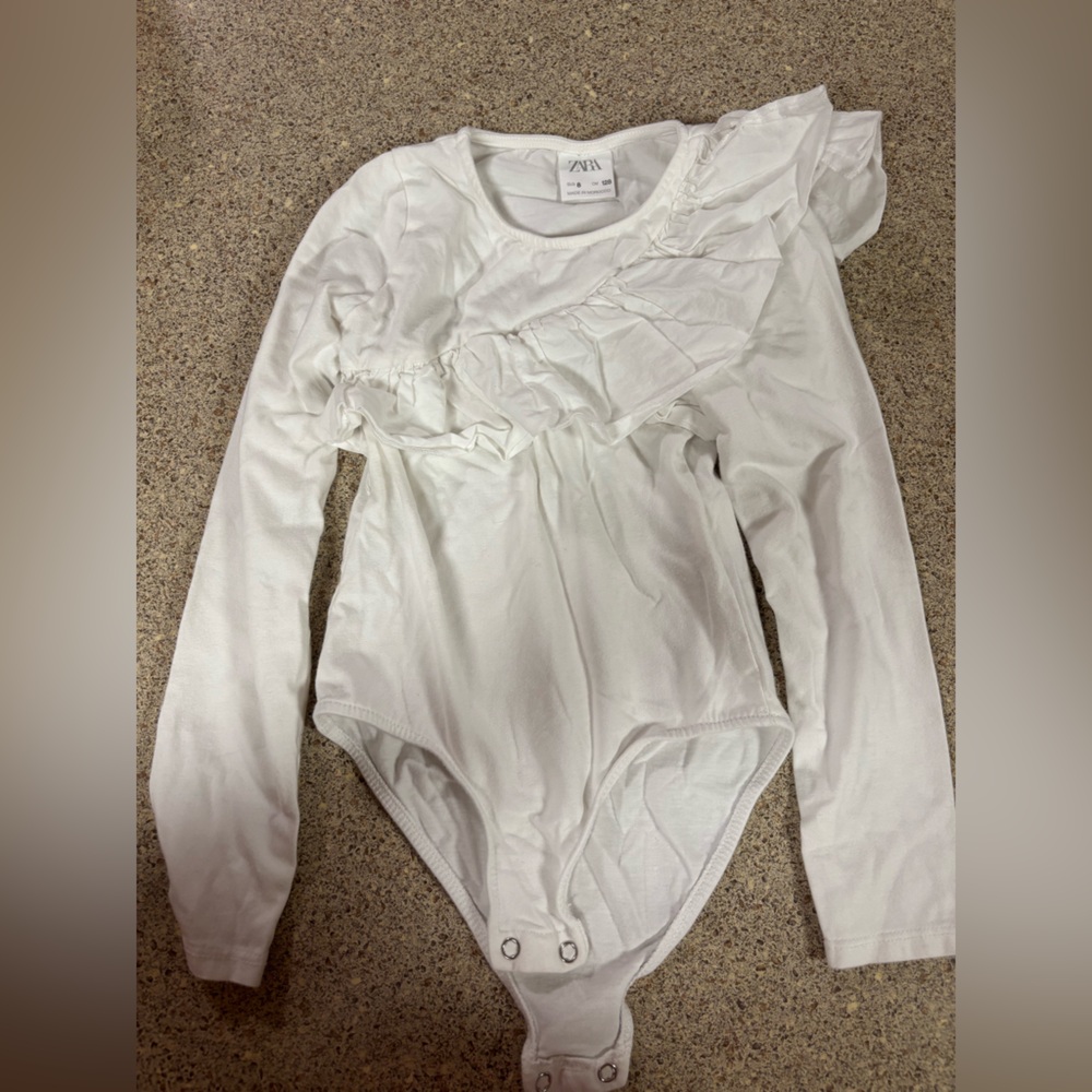 Zara White Ruffled Long Sleeve Bodysuit